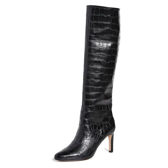 Revolve Villa Rouge Flor Leather Croc Crocodile Knee High Heeled Boots - Picture 1 of 8